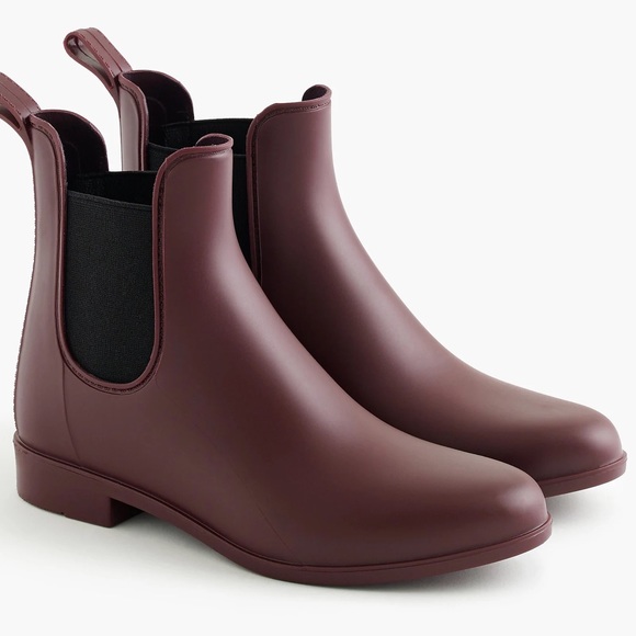 J. Crew Shoes - ✨HP✨J. CREW Matte Chelsea Rain Boot in Burgundy, Women Size 9